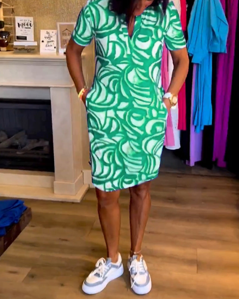 R&B | Lässiges Bedrucktes Kleid mit Kurzen Ärmeln