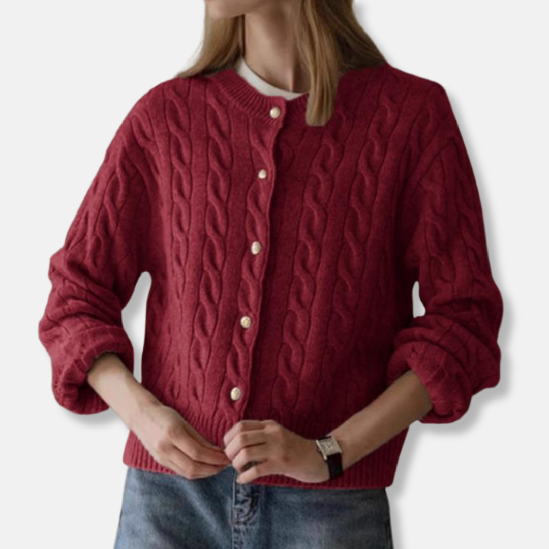 R&B | Wolle Kabelstrick Strickjacke Gekürzter Rundhals Strickjacke