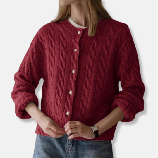 R&B | Wolle Kabelstrick Strickjacke Gekürzter Rundhals Strickjacke