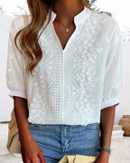R&B | Bestickte V-Ausschnitt Bluse