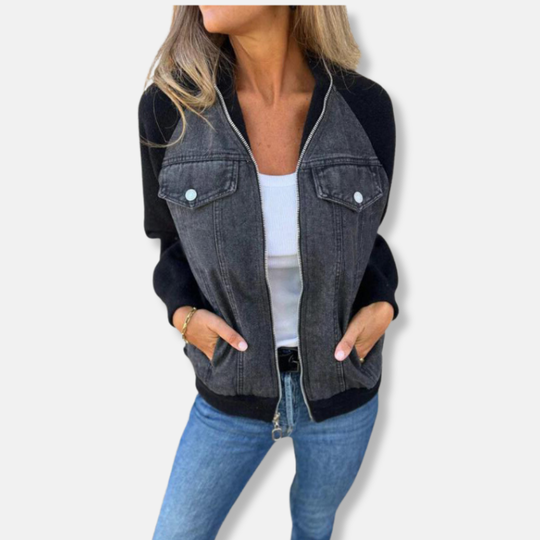 R&B | Bomberjacke Wollmischung Denim Details Reißverschluss Reguläre Passform