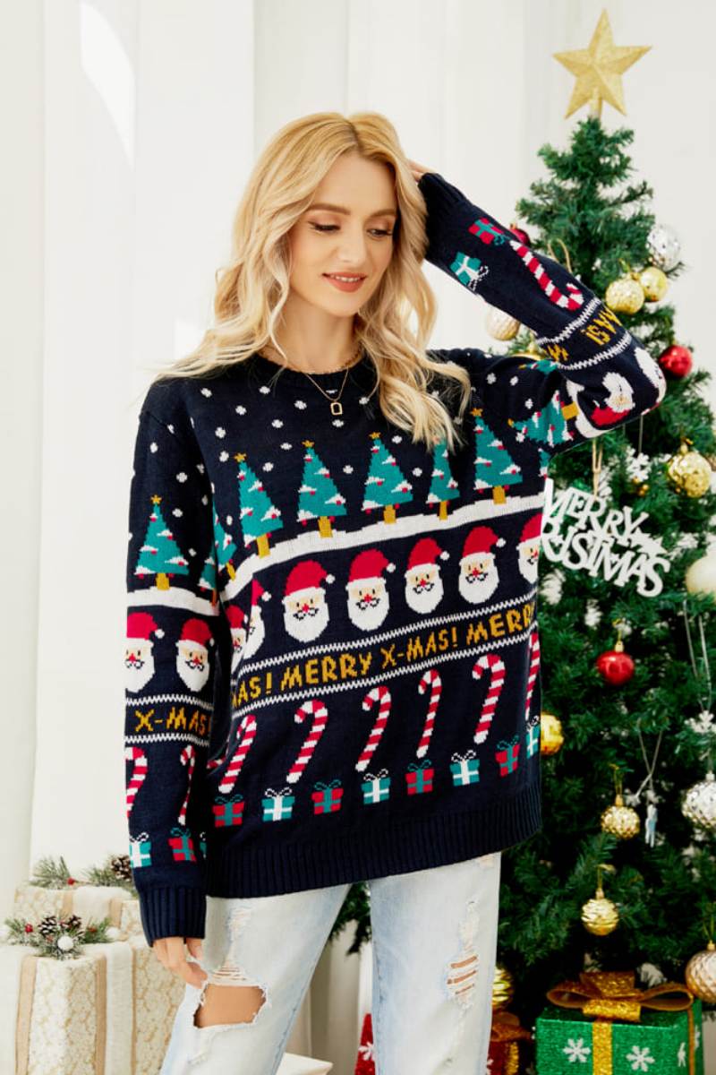 R&B | Rundhals Locker Sitzendes Weihnachts-Themen Strickpullover