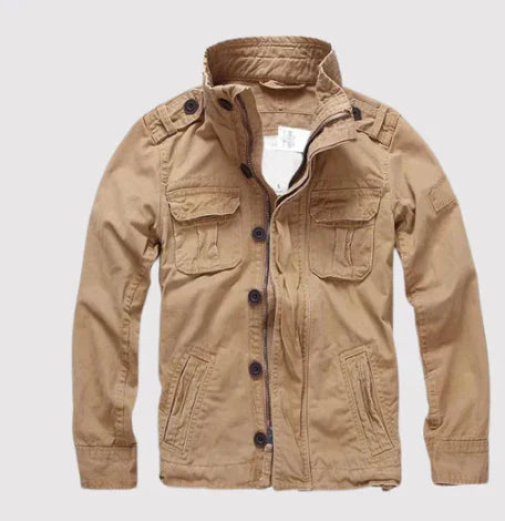 R&B | Jeansjacke Reguläre Passform Knopfverschluss Hoher Kragen Mehrere Taschen Schulterklappen