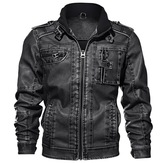 R&B | Klassische Lederjacke mit Taschen für Männer