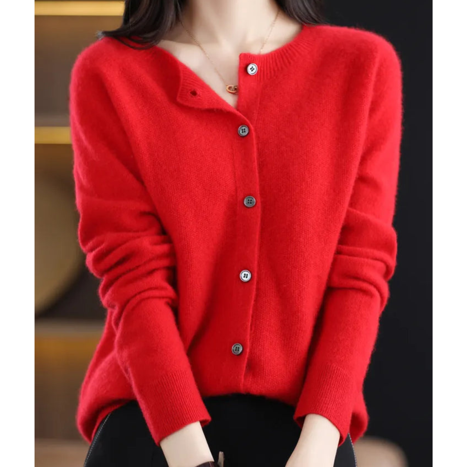 R&B | Strickjacke Weiche Wolle Lockere Passform Knopfverschluss Gerippte Kanten