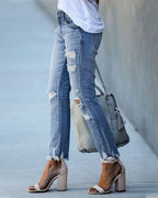 R&B | Damen Schicke Zerfledderte Jeans Denim
