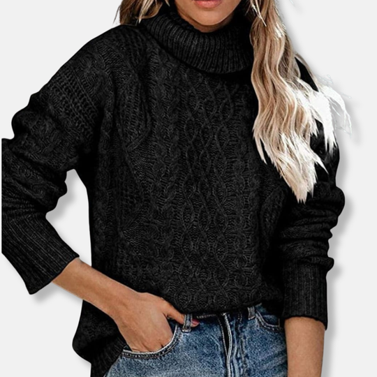 R&B | Rollkragenpullover Kabelstrick Tunika-Längenpullover