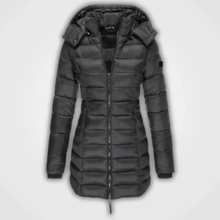 R&B | Lange gesteppte Kapuzenjacke für Damen ideal für den Winter