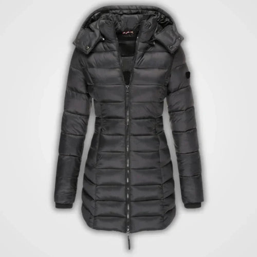 R&B | Lange gesteppte Kapuzenjacke für Damen ideal für den Winter