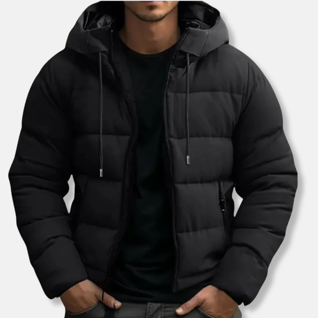 R&B | Gequiltete Kapuzen-Pufferjacke mit Kordelzug Kapuze Reißverschluss Pufferjacke