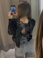 R&B | Damen Paillettenjacke Mit Schleifenverschluss
