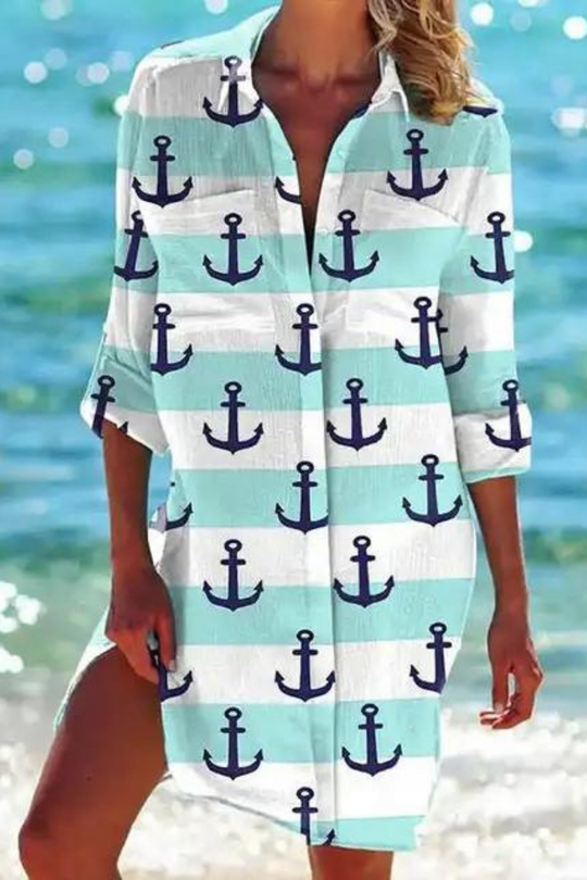 R&B - Lange Strandbluse mit Meeresmotiv