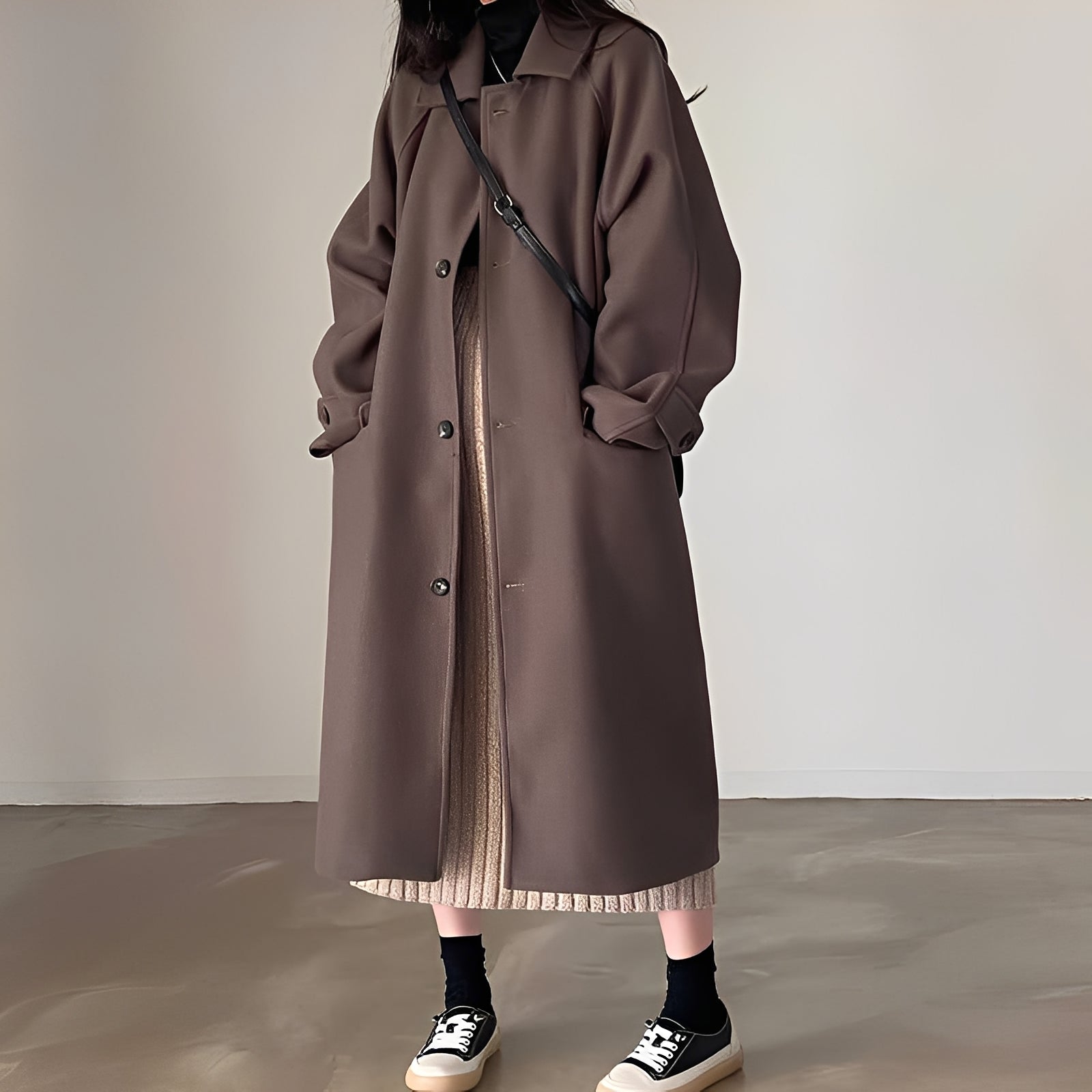 R&B | Klassischer einreihiger Wollmantel für Damen