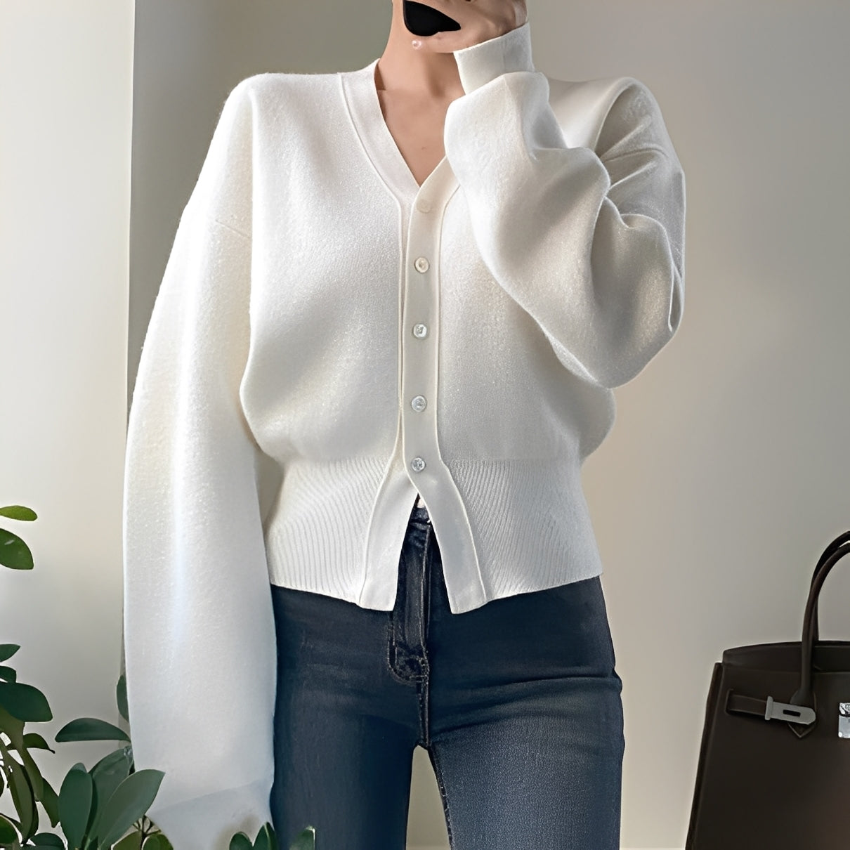 R&B | Klassische, locker gestrickte Strickjacke für Frauen