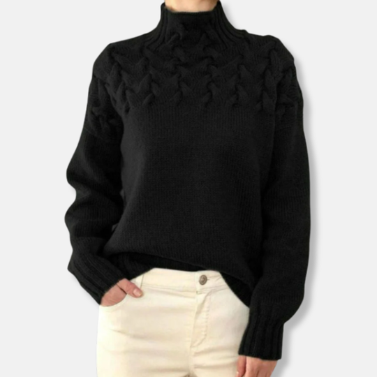 R&B | Wolle Hoher Hals Pullover Kabelstrick Entspannt Passform Pullover
