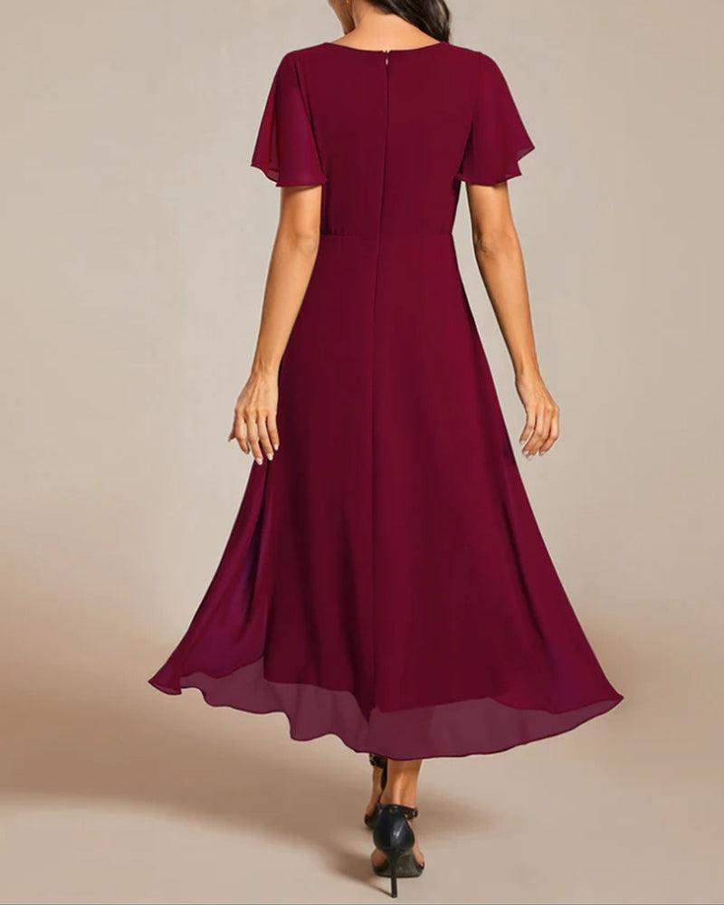 R&B | Kleid mit V-Ausschnitt und Rüschenärmeln