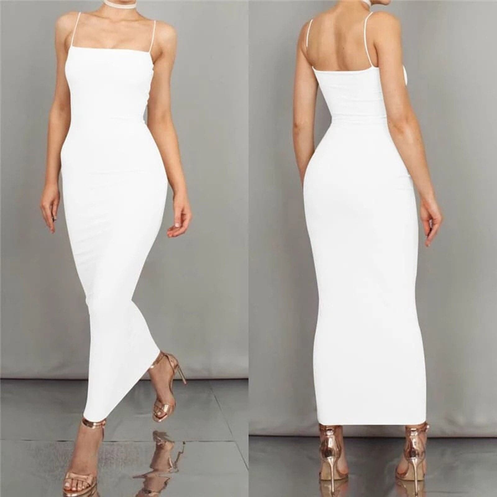 R&B | Bodycon Kleid Midi Länge Spaghettiträger Elegant und Figurbetont
