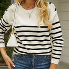 R&B | Pullover - Damen Herbst gestreifter Strickpullover