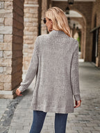R&B | Damen Gerippter Offener Vorderseite Strickjacke Lange Ärmeln Lässig Strickpullover mit Taschen