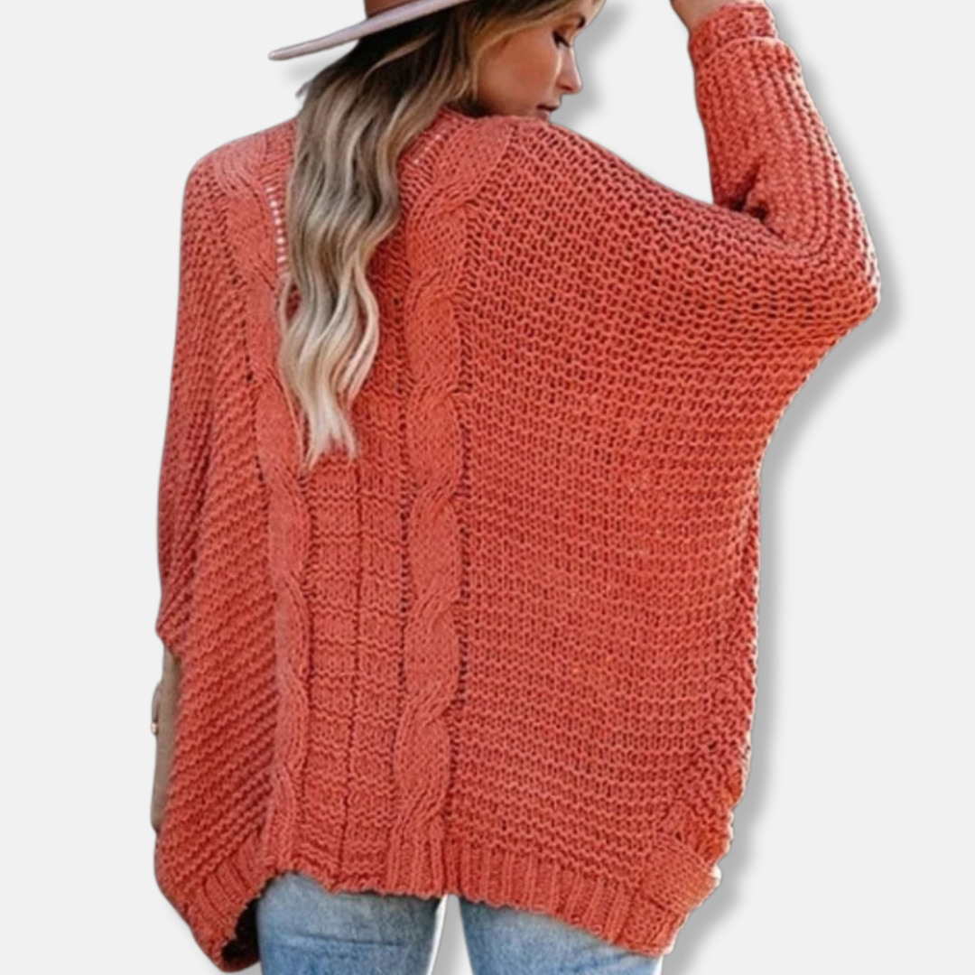 R&B | Woll Übergroßer Cardigan Gerippter Offener Fronttaschen Cardigan