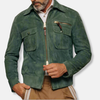 R&B | Maßgeschneiderte Jacke Kragenjacke In Hüftlanger Lederbesatzjacke