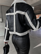 R&B | Elegante Lederjacke mit Plüschbesatz