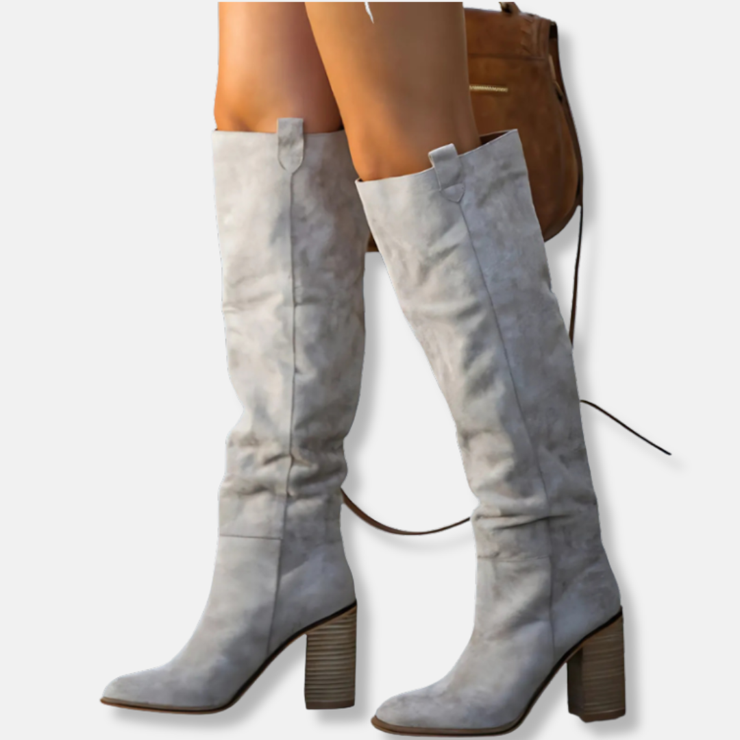 R&B | Knöchelhohe Stiefel - Wildlederähnliches Textil - Chunky Blockabsatz - Spitz Zulaufende Zehen
