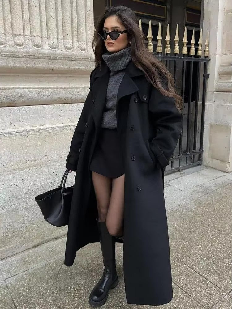 Damen zeitloser Trenchcoat aus hochwertigem Material mit gR&Bundenem Gürtel R&B