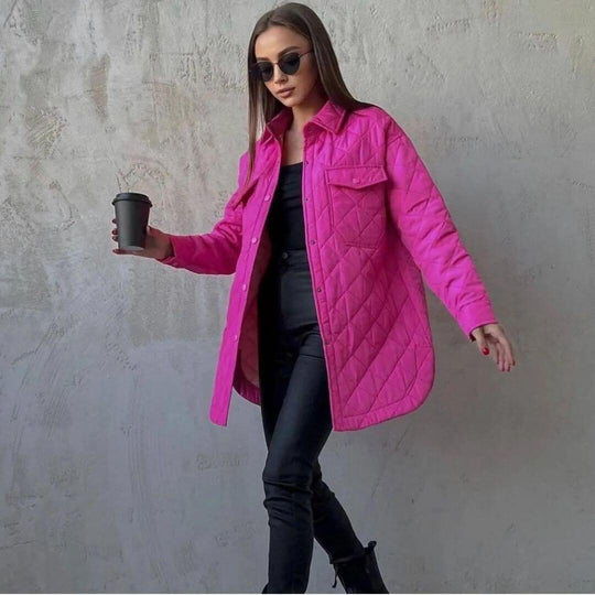 R&B | Klassische Gesteppte Damenjacke Mit Druckknopfverschluss Und Taillengürtel