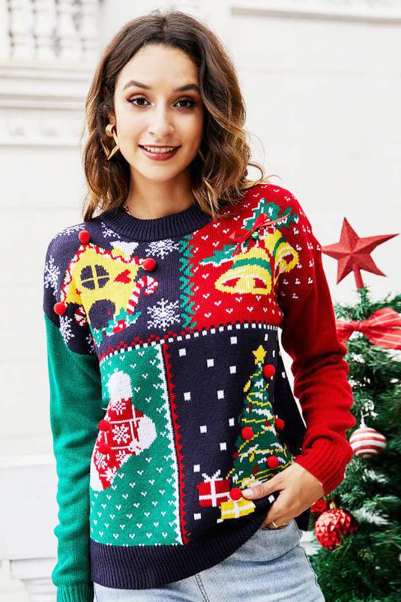 R&B | Schneeflocke Weihnachtsbaum Pullover Strickpullover