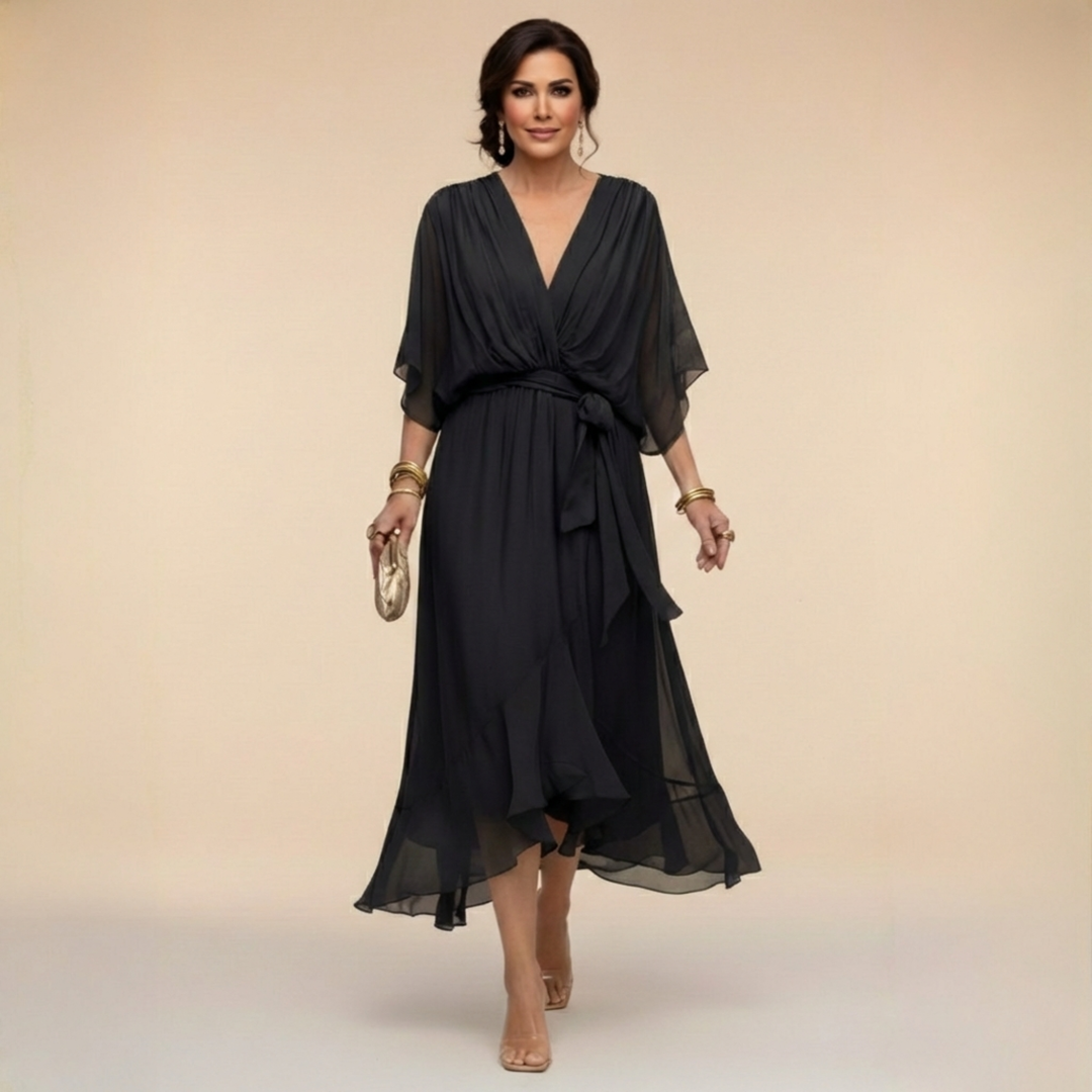 Damen Chiffonkleid V-Ausschnitt Elegant