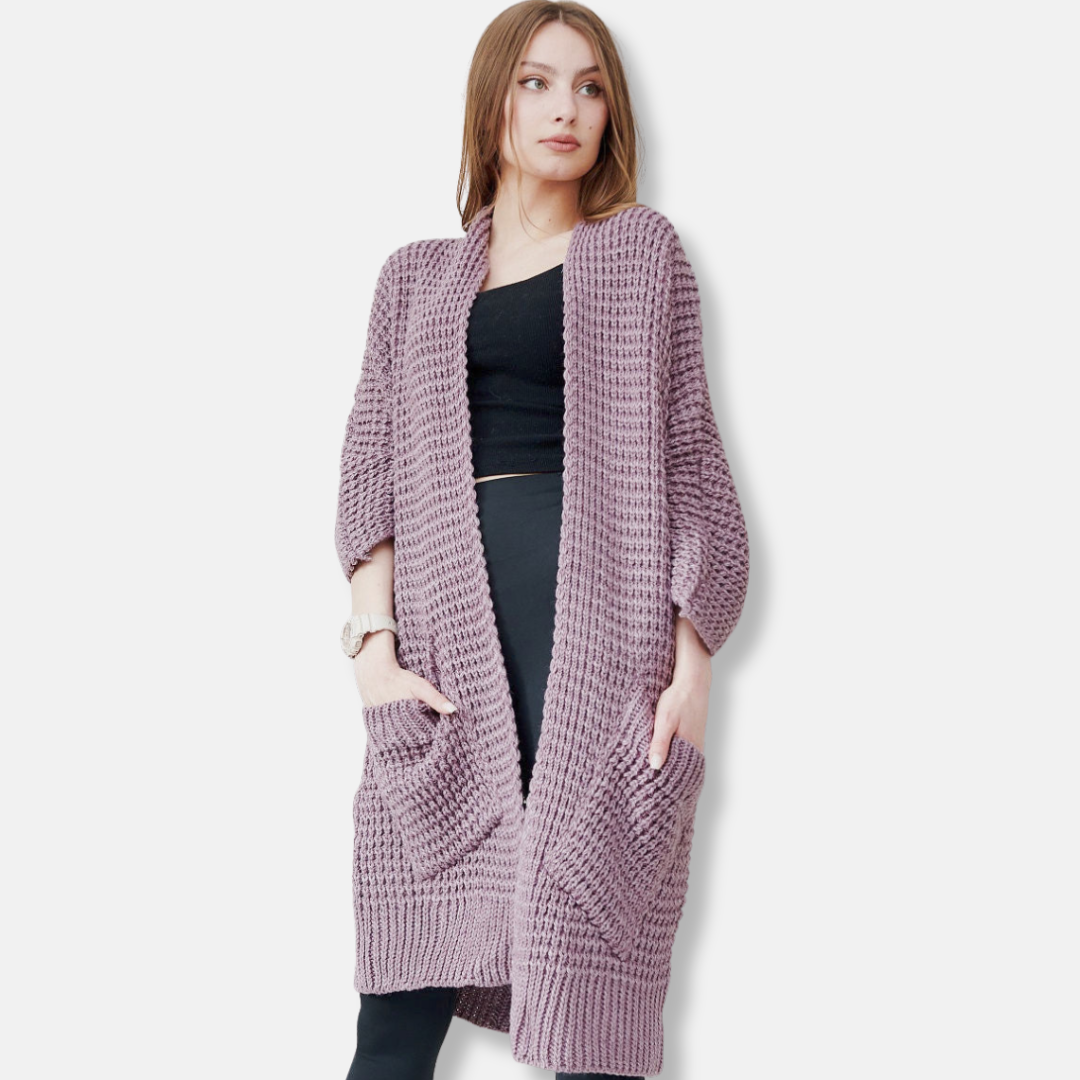 R&B | Mantel Aus Strick Oversized Fit Offene Front Patten Taschen Gerippte Kanten