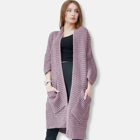 R&B | Mantel Aus Strick Oversized Fit Offene Front Patten Taschen Gerippte Kanten