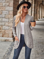 R&B | Damen Gerippter Offener Vorderseite Strickjacke Lange Ärmeln Lässig Strickpullover mit Taschen