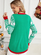 R&B | Weihnachten Langarm Cat Appliqué Rundhals Pullover