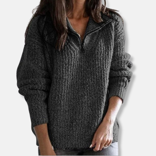 R&B | Geripptes Halb-Reißverschluss-Kragenpullover Solider Lässiger Schnitt Pullover