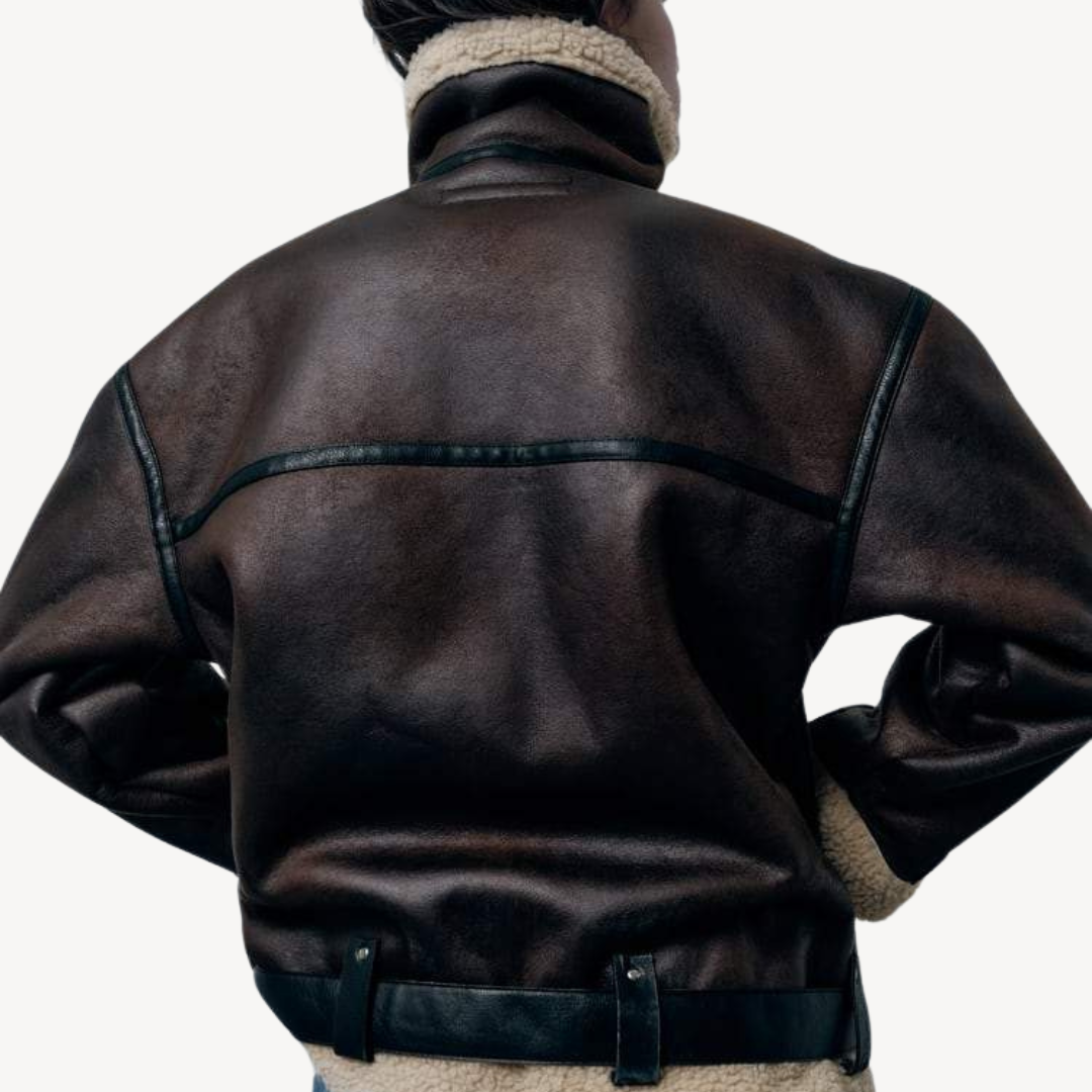R&B | Damen Faux Shearling Pilotenjacke Braun