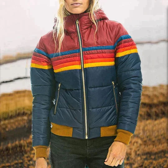 R&B | Damen Retro Colorblock Steppjacke