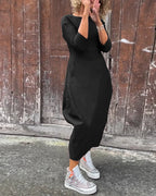 R&B | Schlichtes Einfarbiges Elegantes Kleid mit Langen Ärmeln und Tasche