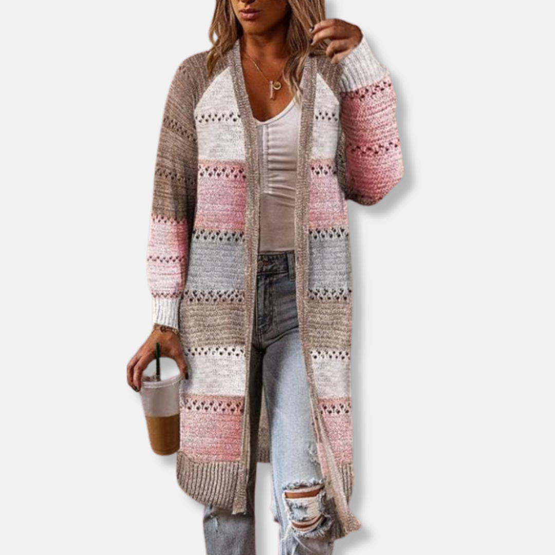 R&B | Woll Relaxed Fit Strickjacke Gestreifte Rippbündchen Strickjacke