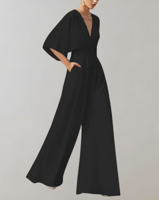 R&B Damen Jumpsuit mit V-Ausschnitt und weitem Bein