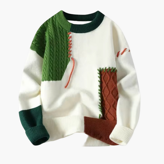 R&B | Patchwork Strickpullover Im Modernen Design - Perfekt für Herbst und Winter