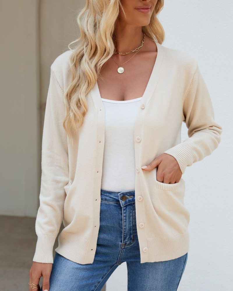 R&B | Strickjacke mit V-Ausschnitt, Knöpfen, langen Ärmeln und Taschen