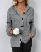 R&B | Einfarbige Strickjacke mit Kapuze und Schnürsenkeln