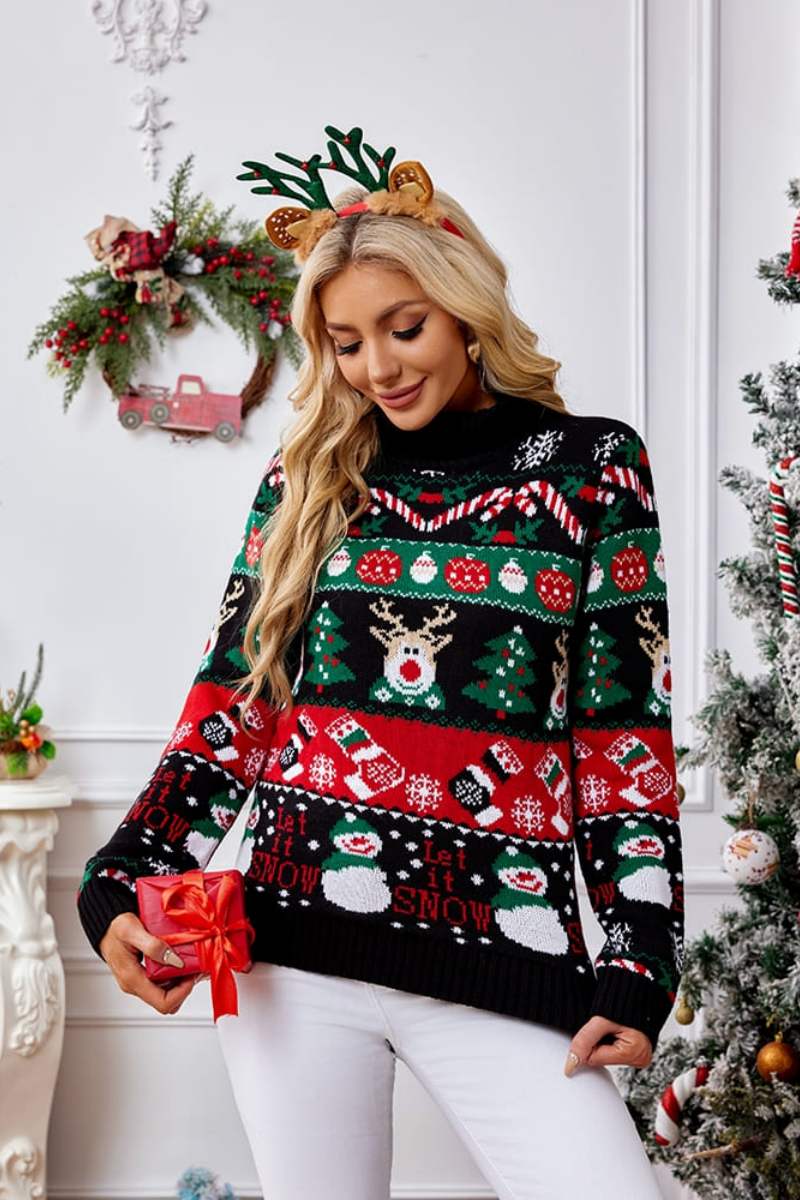 R&B | Hoher Hals Weihnachten Schneemann Stickerei Pullover