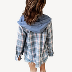 R&B | Damen Karierte Button-Down Hemdjacke mit Kapuze