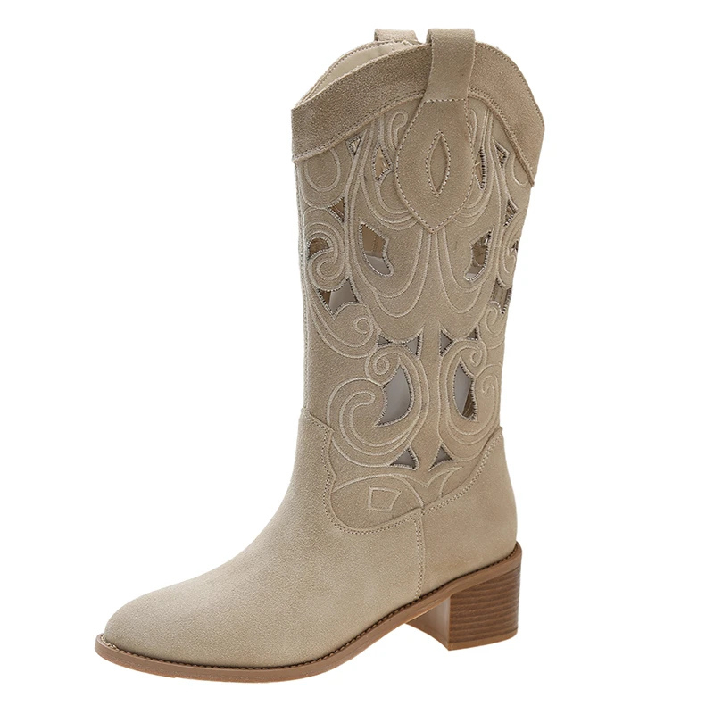 R&B | Stylische Wildleder Western Cowboy Stiefel mit Ausschnitten