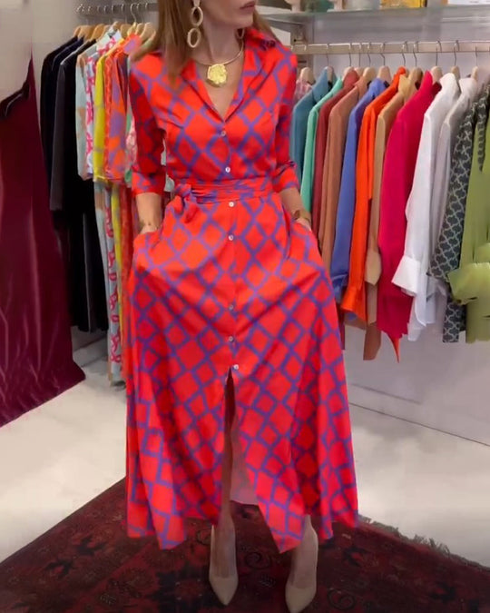 R&B | Hemdkleid mit V-Ausschnitt und 3/4 Ärmeln