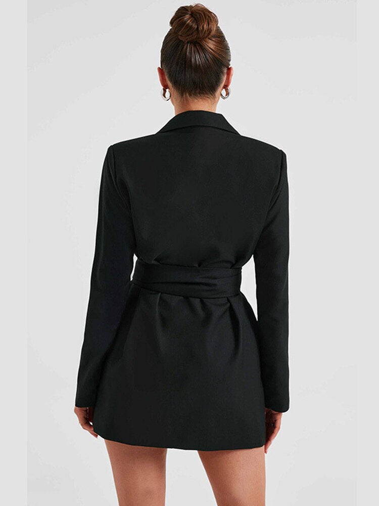 R&B | Blazer Kleid - Taillierte Passform - Mini Länge - V-Ausschnitt - Langarm Elegante Kleidung