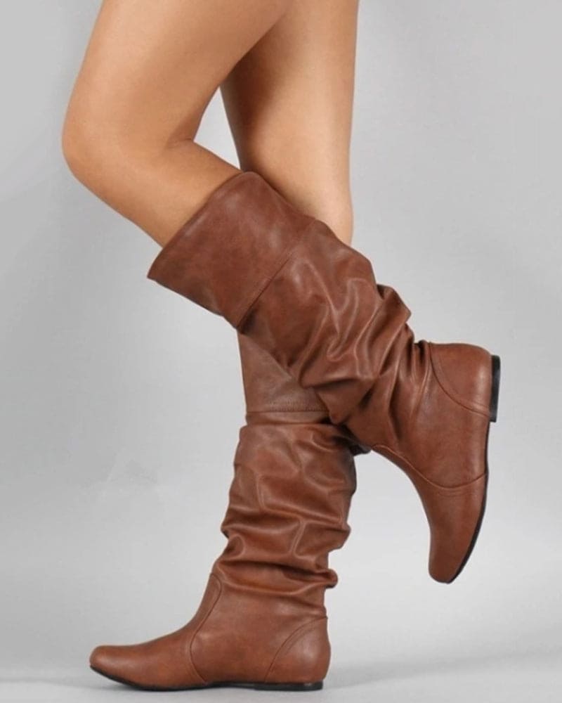 R&B | Flache Stiefel mit Falten Bis Zum Knie